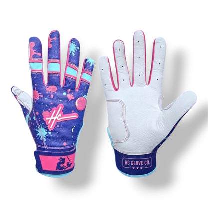 HC Glove Co Bubble Gum Edition batting gloves with premium 0.8mm Cabretta leather.