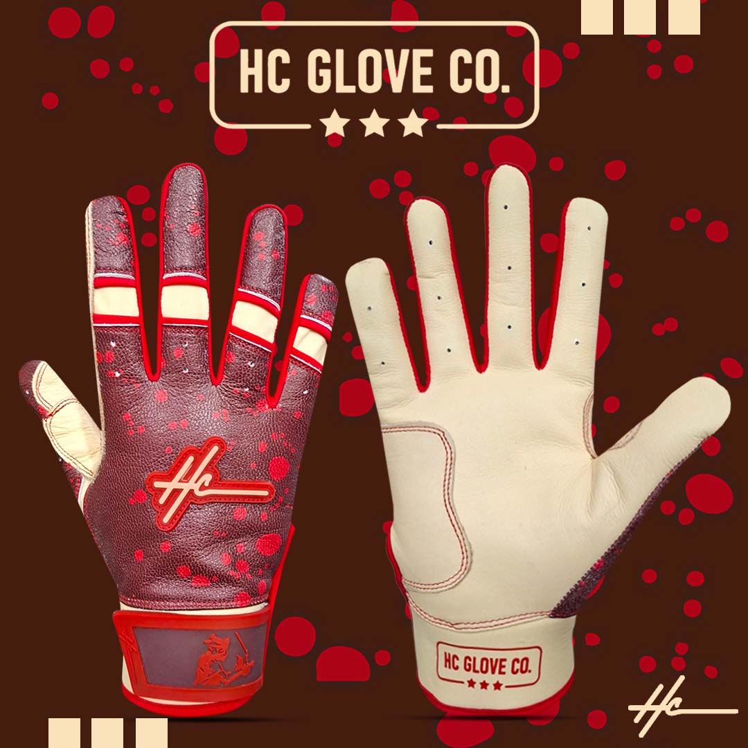HC Glove Co Cola Splash Edition batting gloves with premium 0.8mm Cabretta leather palm for baseball and softball players
