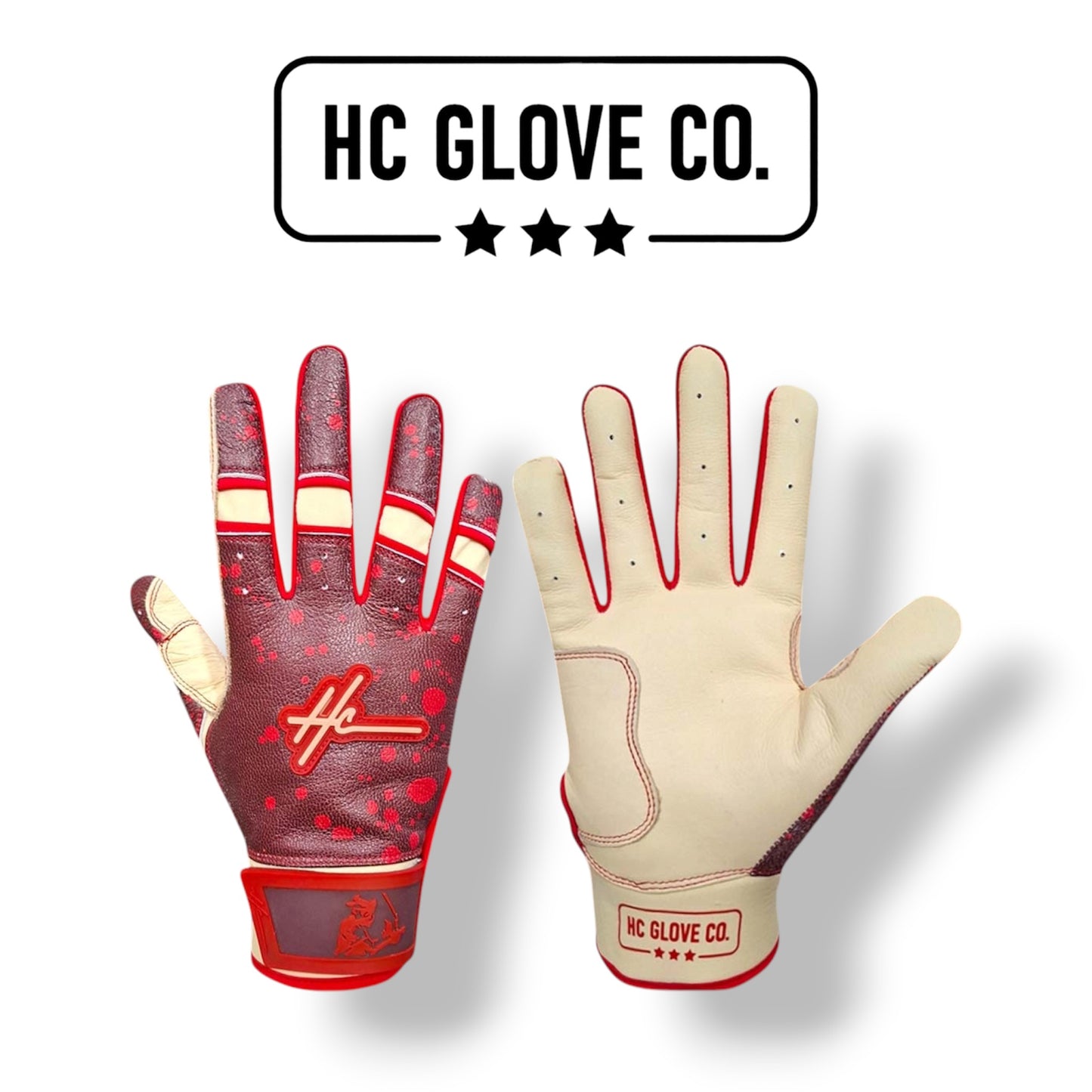 HC Glove Co Cola Splash Edition batting gloves with premium 0.8mm Cabretta leather palm for baseball and softball players