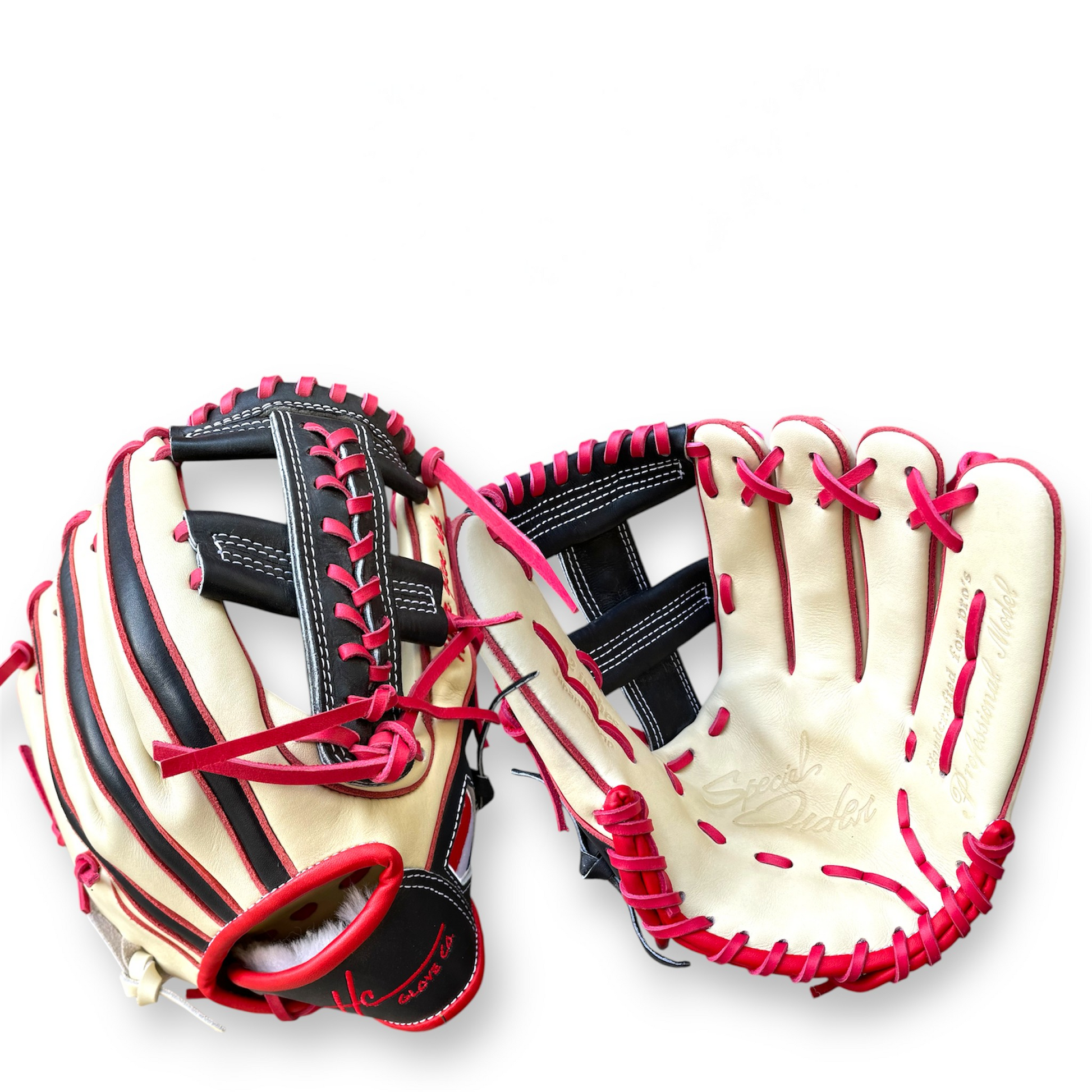 12 inch infield glove japanese kip leather hc glove co black cream red lace